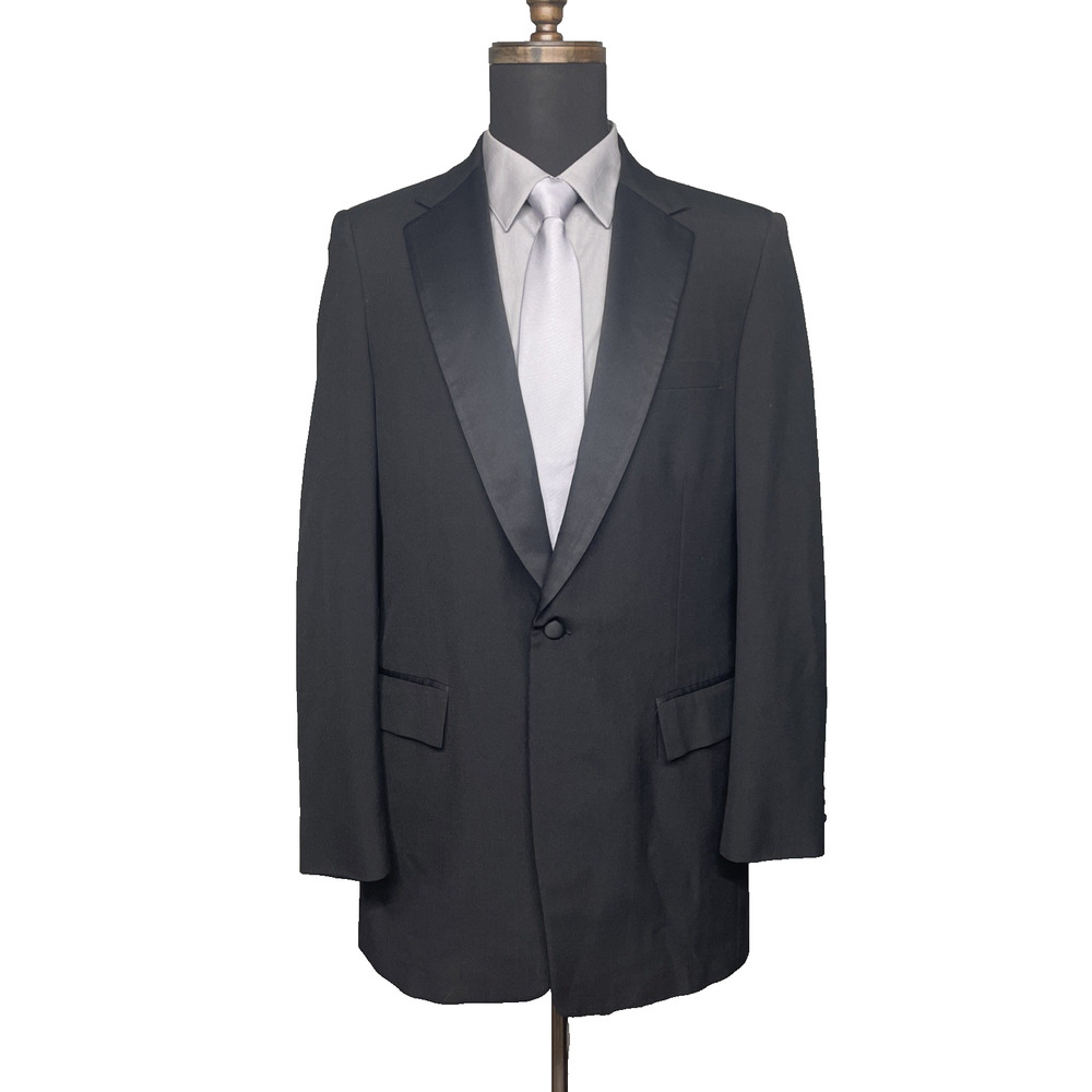Vtg 70-80s After Six Tuxedo Dinner Jacket Mens 41L Black Formal Blazer Classic